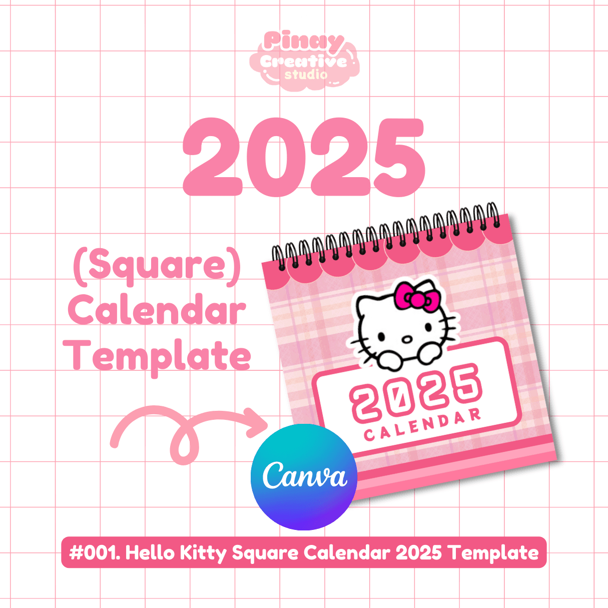 001. Hello Kitty 2025 Calendar (Square) Canva Editable Template + regarding Free Printable Monthly Calendar 2025 Hello Kitty