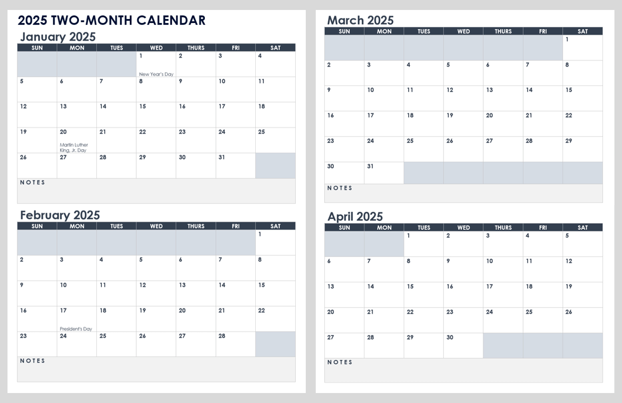 15 Free 2025 Monthly Calendar Templates | Smartsheet with regard to Printable Calendar 2025 2 Months Per Page