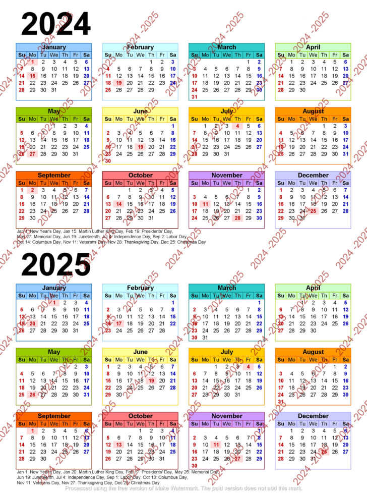 2025 Colorful Calendar Printable