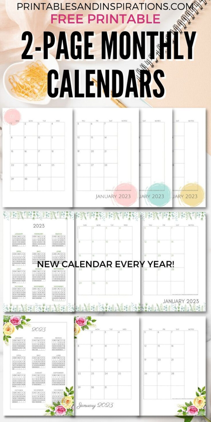 2-Page Monthly Calendar Printable Free 2025