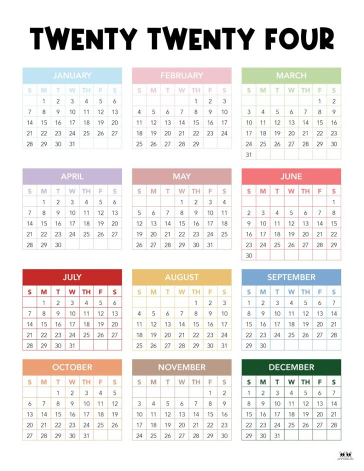 12 Month Calendar Free Printable