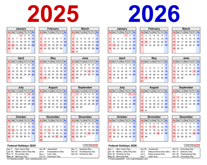 2025 and 2026 Printable Calendar