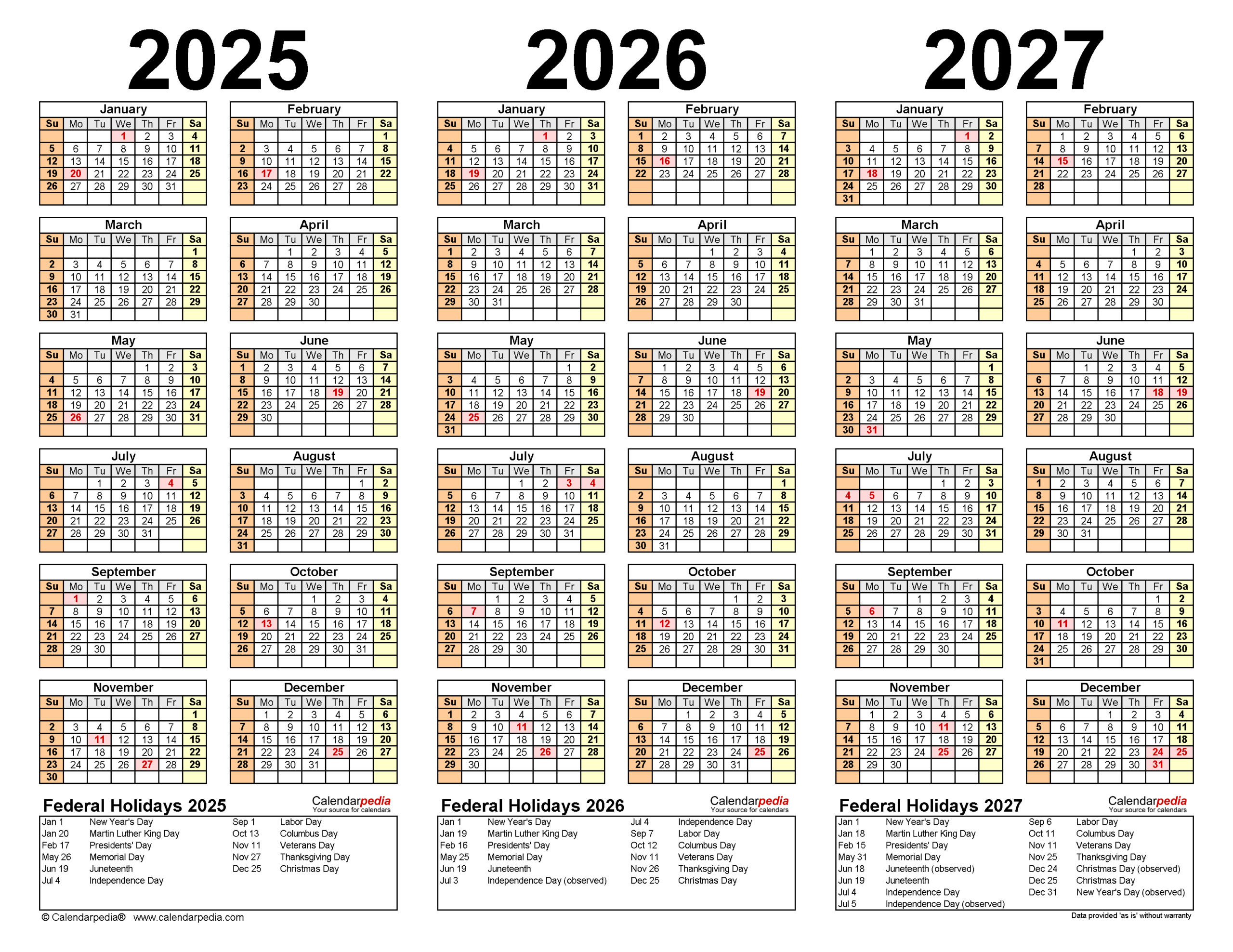 2025-2027 Three Year Calendar - Free Printable Pdf Templates inside 3 Year Calendar 2025 to 2027 Printable