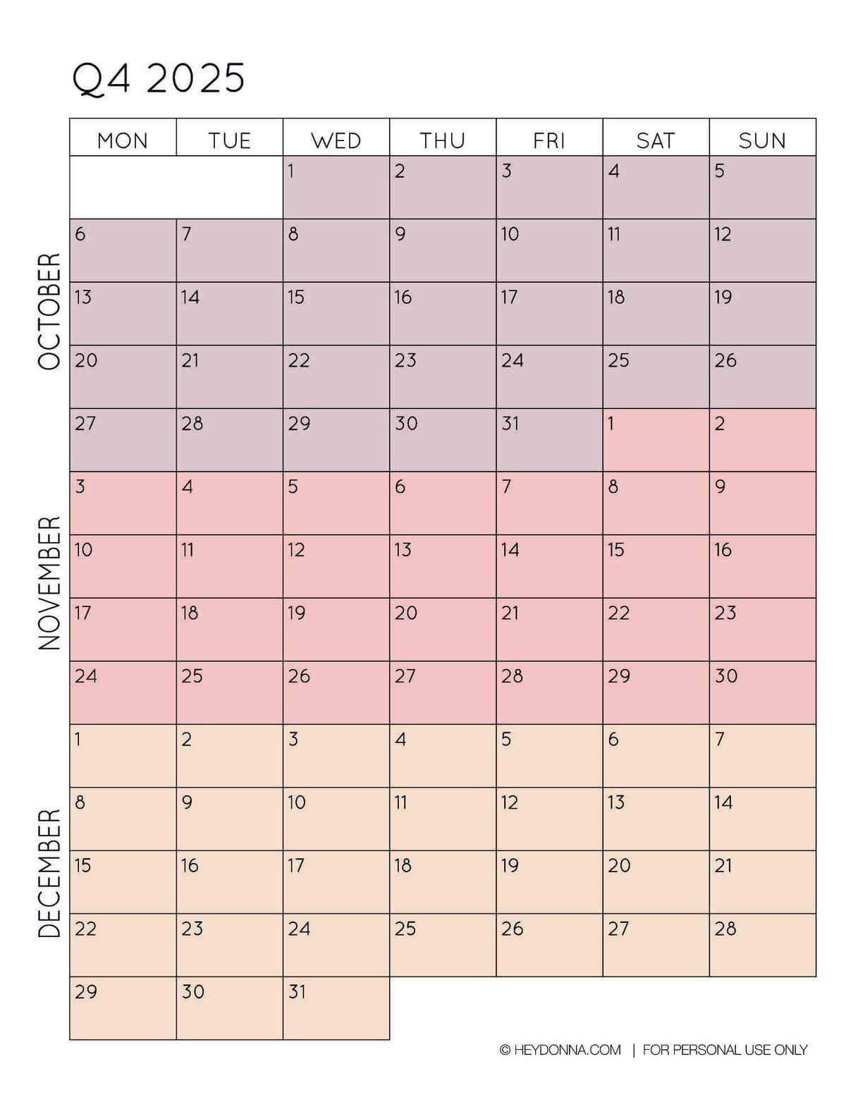 2025 3-Month Quarterly Calendar Printables - Free - Hey, Donna! for Free Printable Quarterly Calendar 2025