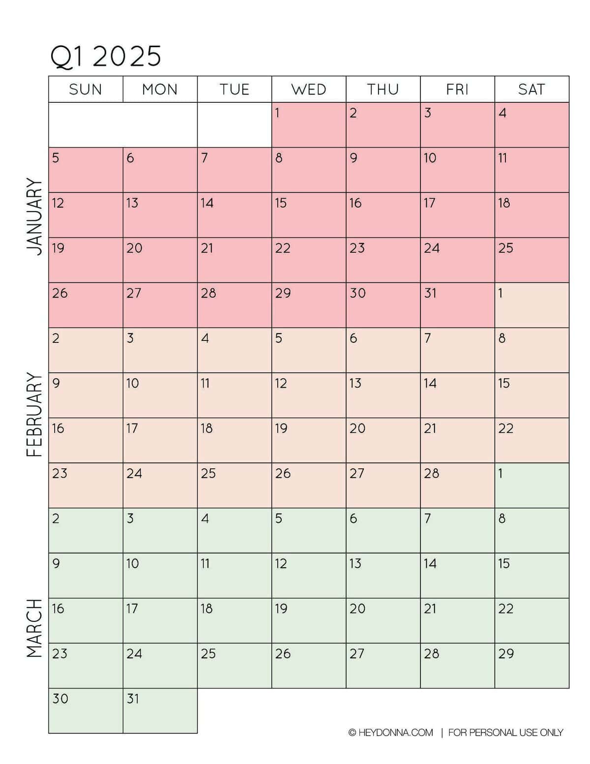 2025 3-Month Quarterly Calendar Printables - Free - Hey, Donna! for Three Month Calendar 2025 Free Printable