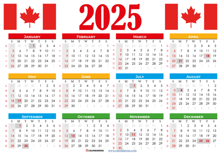 Printable Monthly Calendar 2025 with Canadian Holidays