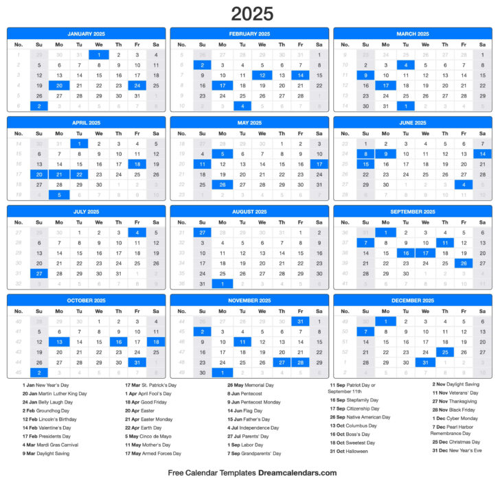 Printable Calendar 2025 by Day