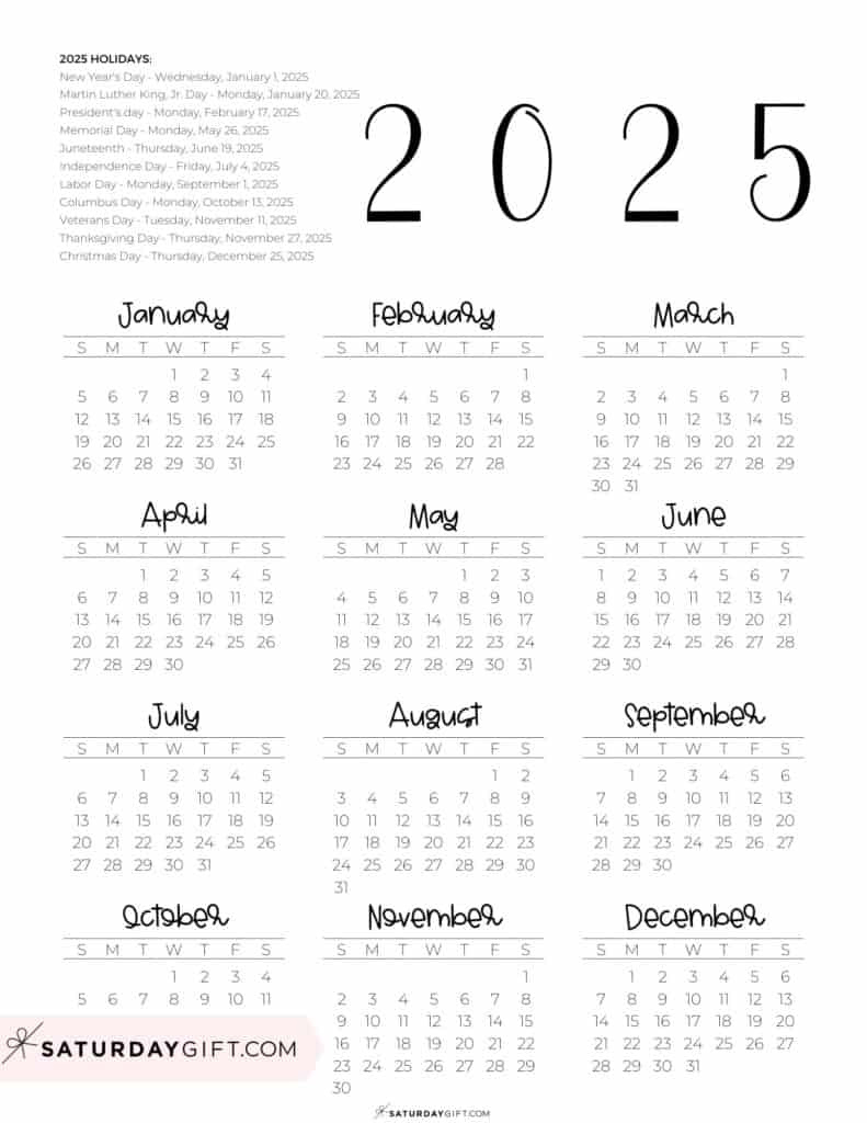 2025 Calendar Printable - 18 Cute &amp;amp; Free 2025 Yearly Calendar for 2025 Year Calendar Printable With Holidays