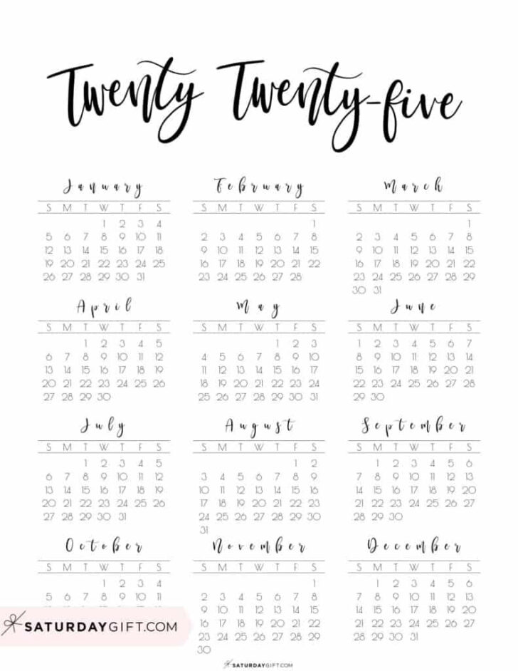 Free Printable Yearly 2025 Calendar