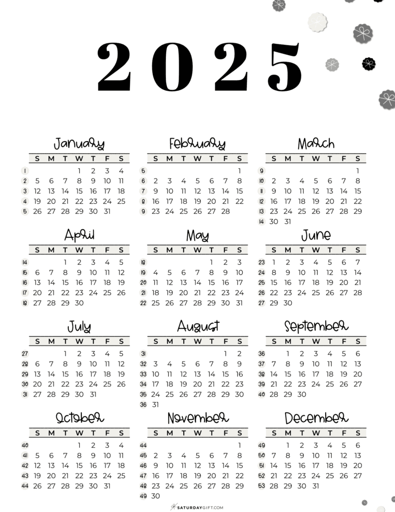 2025 Calendar Printable - 18 Cute &amp;amp; Free 2025 Yearly Calendar inside Numbers For Calendar 2025 Printables