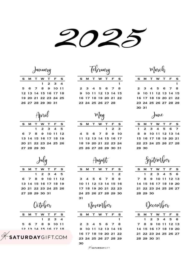 2025 Calendar Printable - 18 Cute &amp;amp; Free 2025 Yearly Calendar intended for One Page 2025 Calendar Printable Free