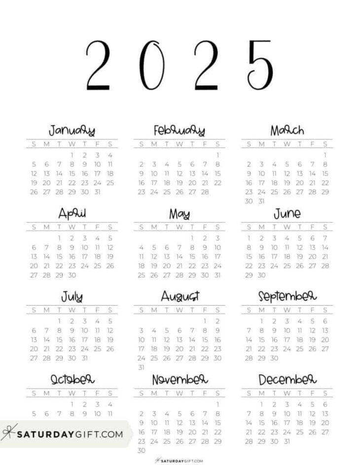 2025 Yearly Printable Calendar