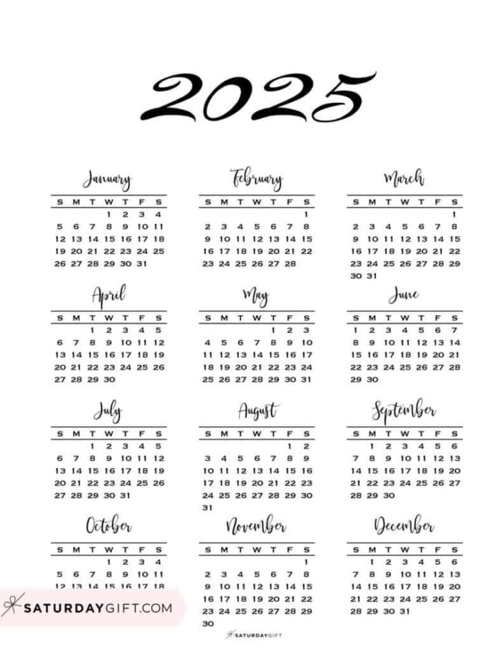 2025 Printable One Page Calendar