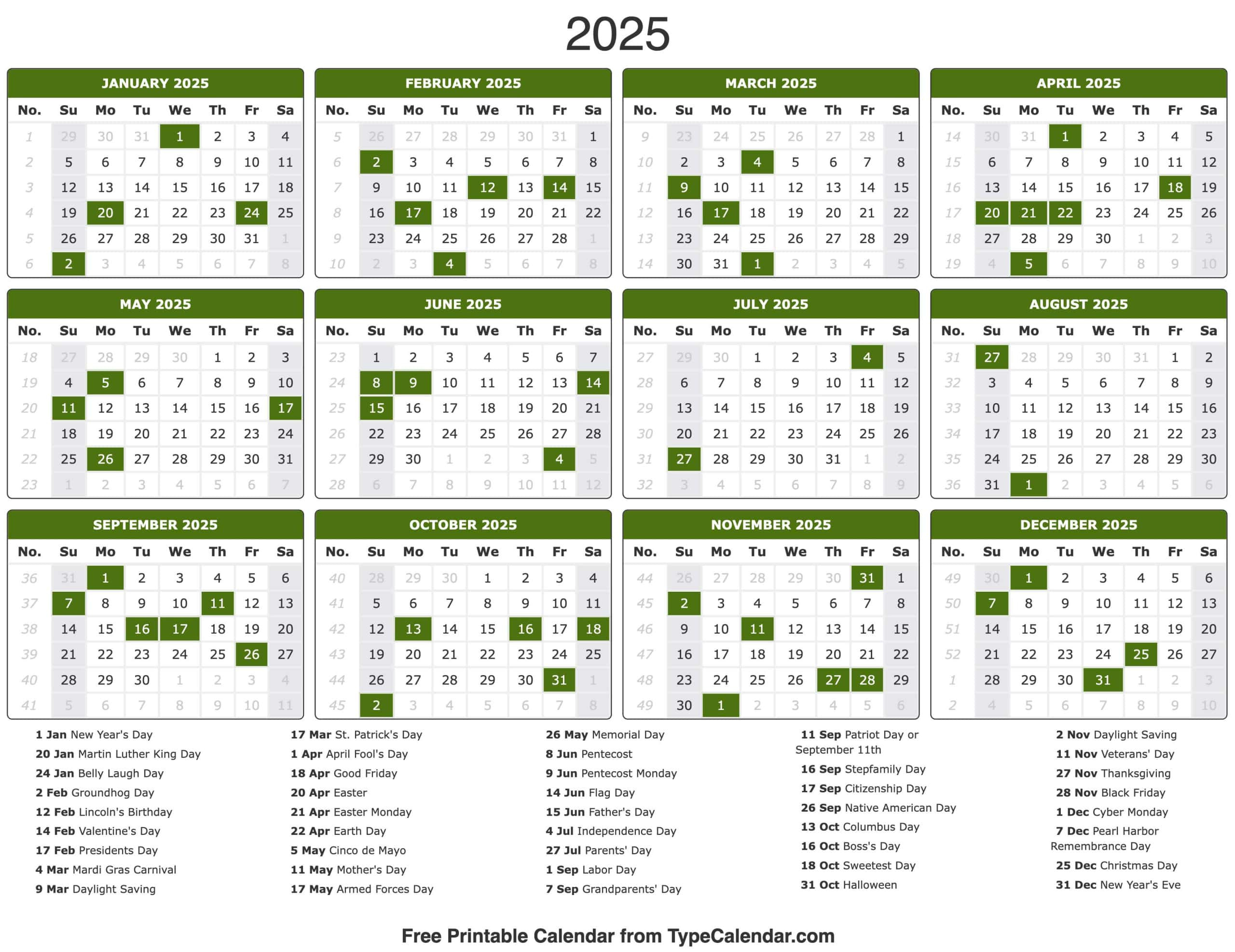 2025 Calendar - Printable Calendar 2025 With Holidays for Printable Calendar 2025 with Holidays