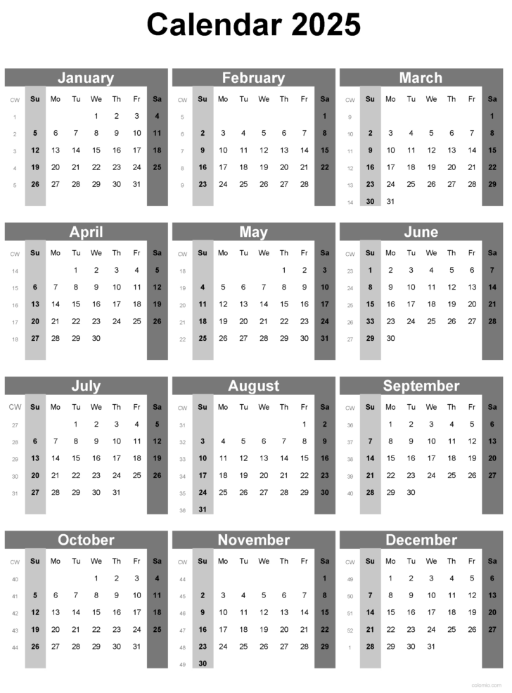 2025 Weeks Calendar Printable