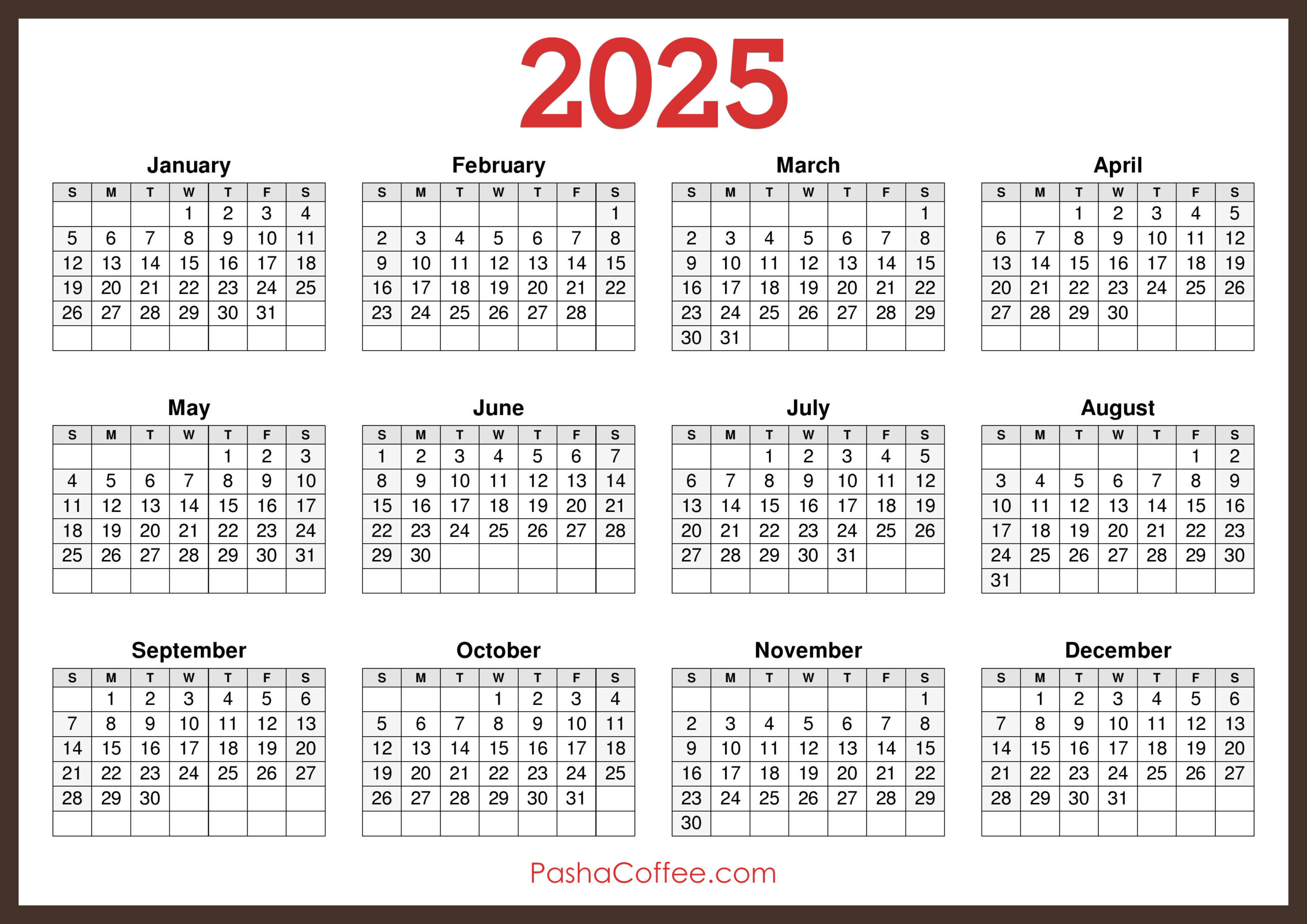 2025 Calendar Printable Free, Horizontal, Green – Pashacoffee inside 8 X 11 Printable Calendar 2025