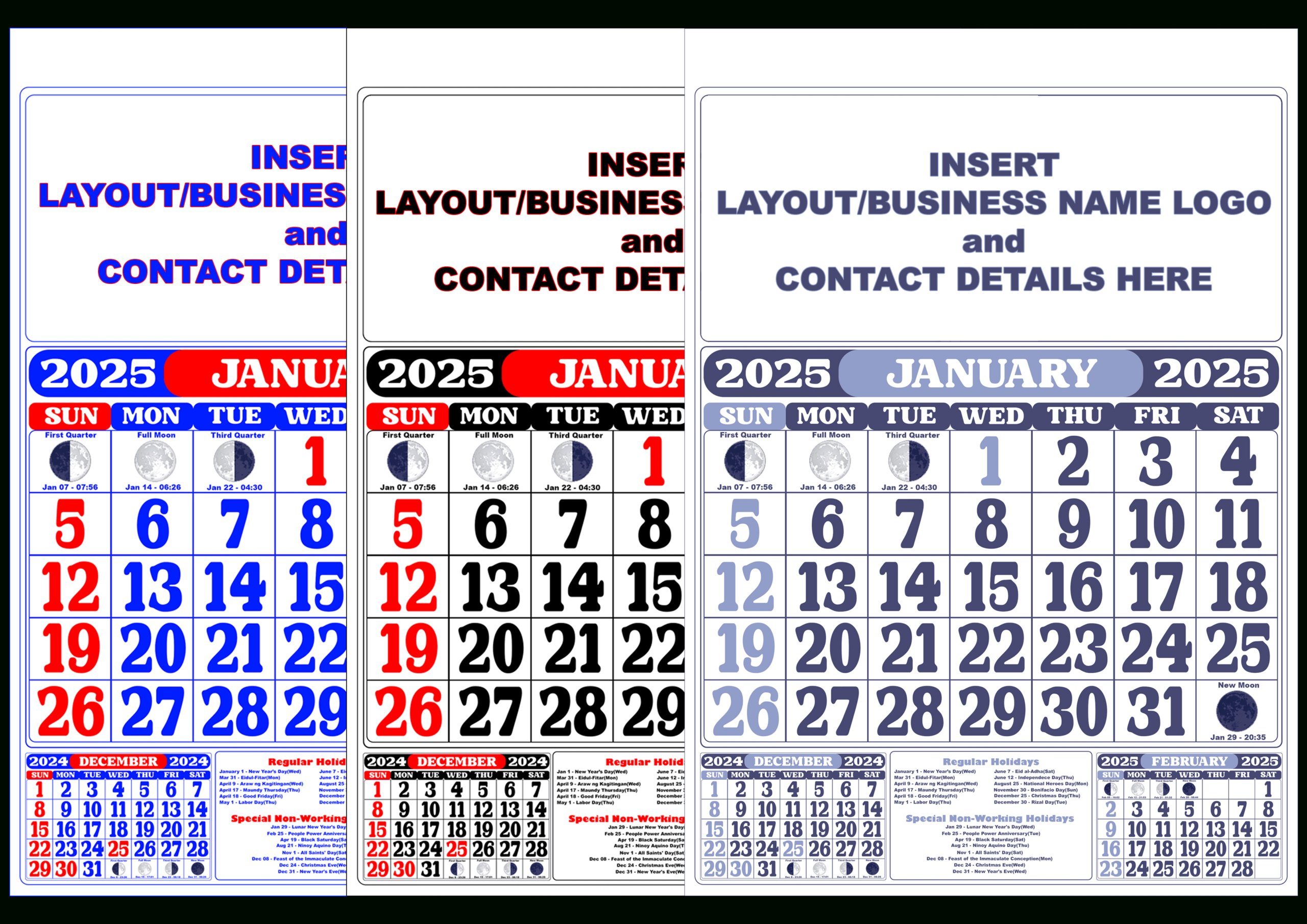 2025 Calendar Template With Moon Phasing And Holidays for Printable Calendar 2025 With Moon Phases