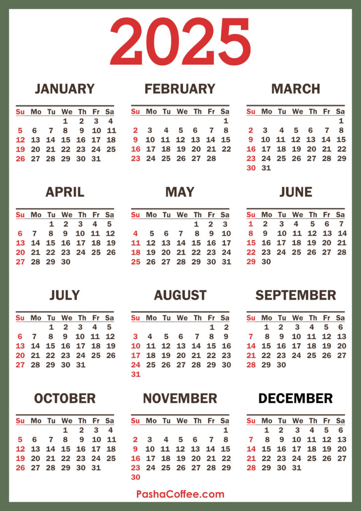 2025 Calendar Printable with Holidays Free Download