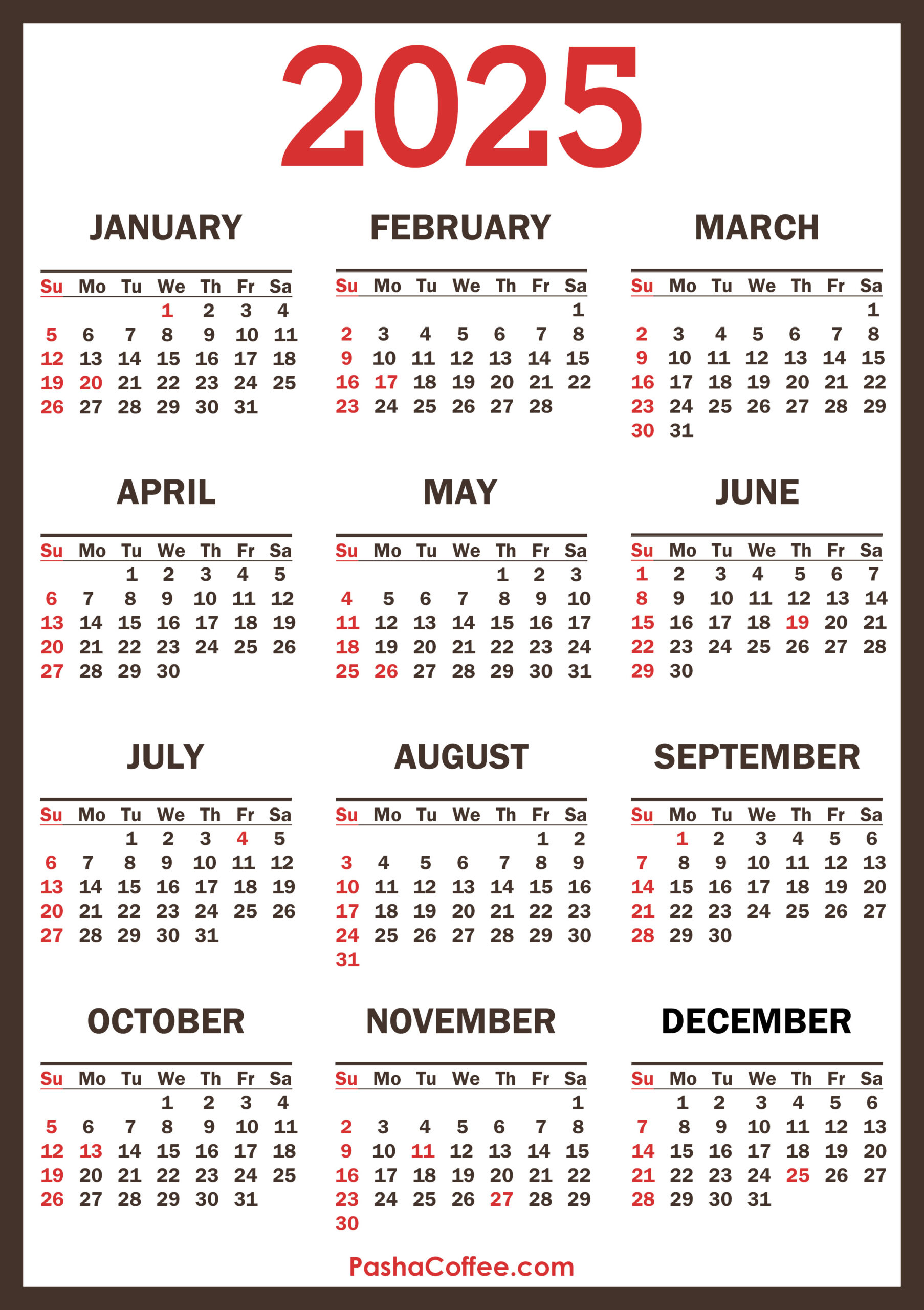 2025 Calendar With Holidays, Printable Free, Vertical with regard to Free 2025 Calendar With Holidays Printable