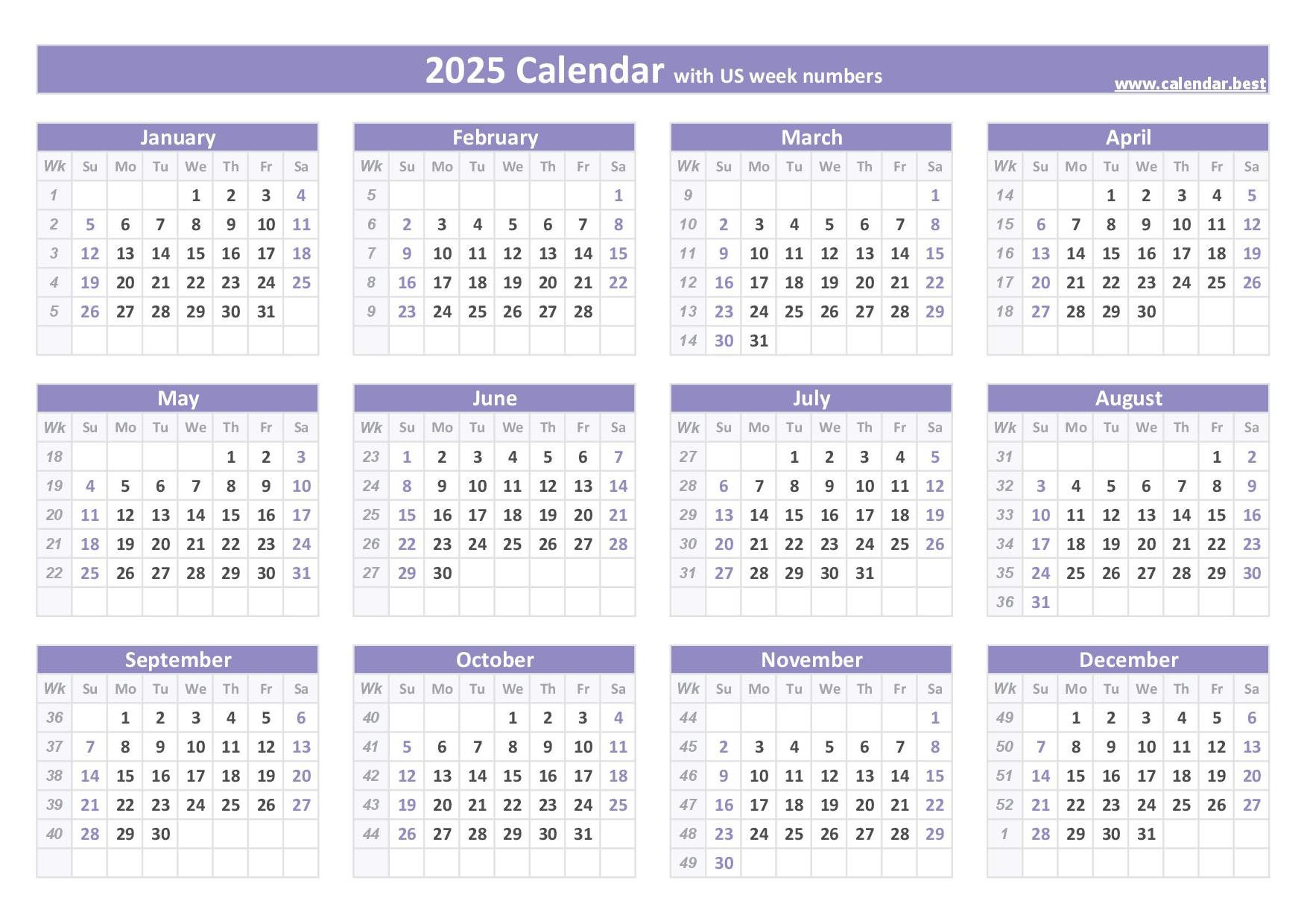 2025 Calendar With Week Numbers for 1 Week Calendar 2025 Printable