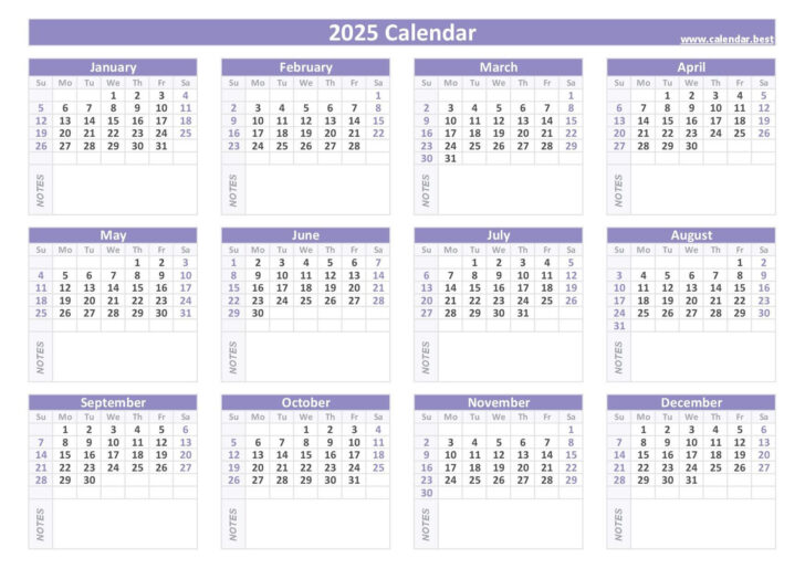 2025 Calendar with Notes Printable