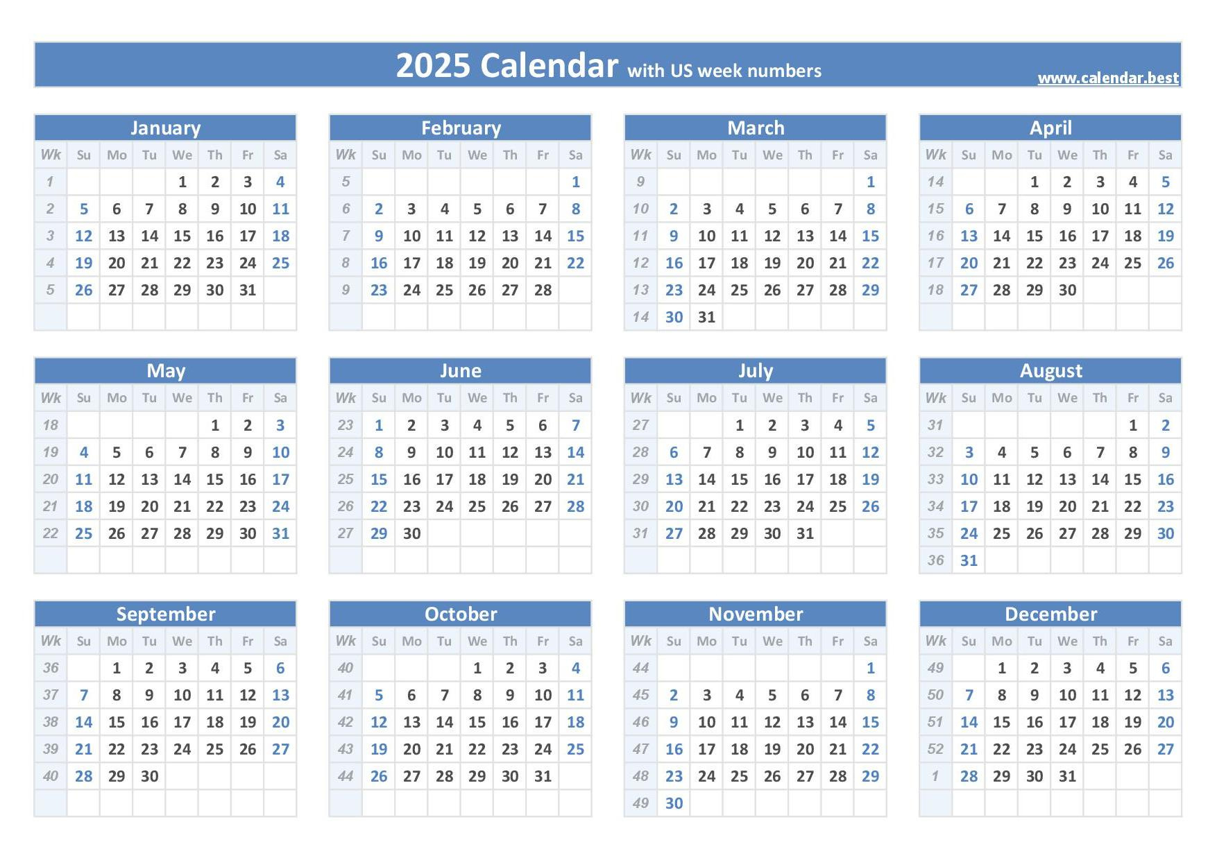 2025 Calendar With Week Numbers intended for Numbers For Calendar 2025 Printables