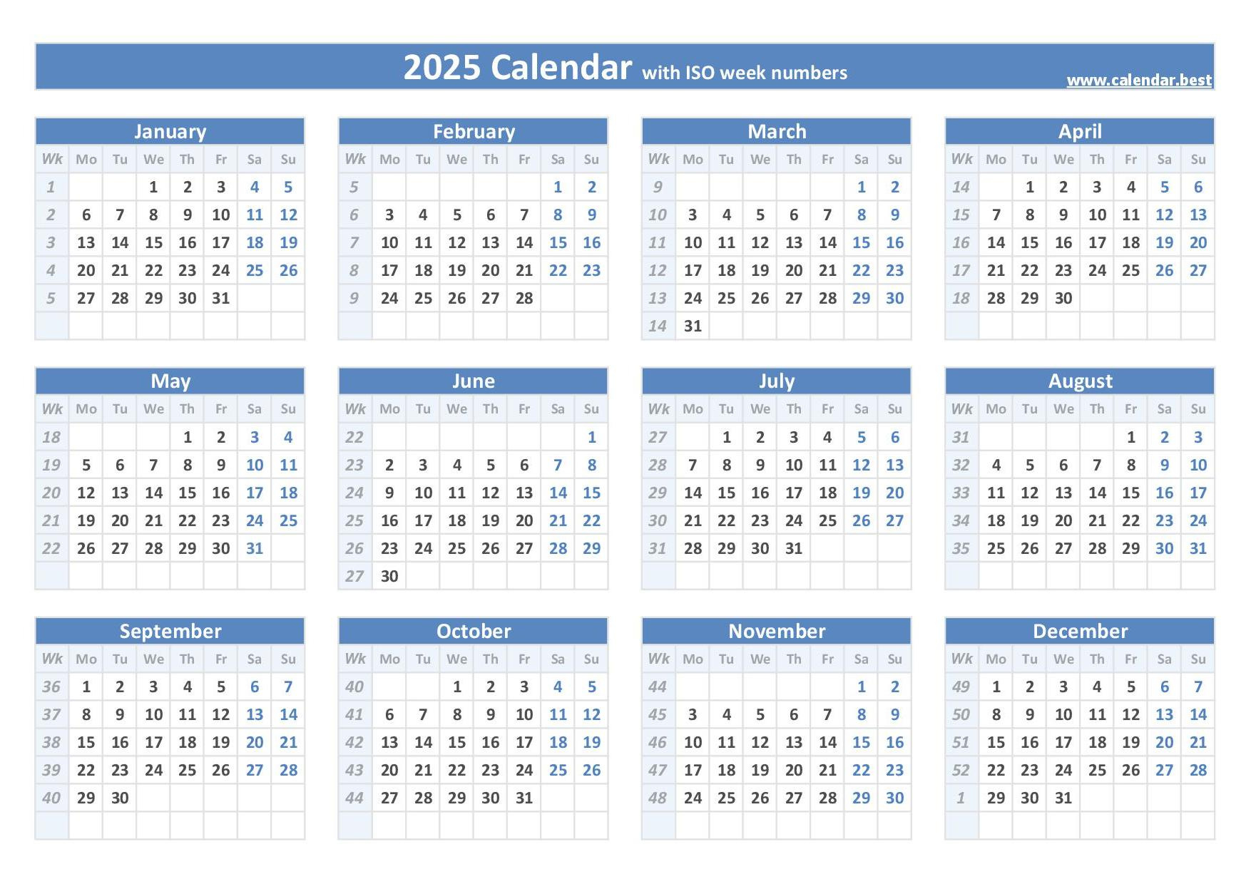 2025 Calendar With Week Numbers (Us And Iso Week Numbers) inside 2025 Weeks Calendar Printable