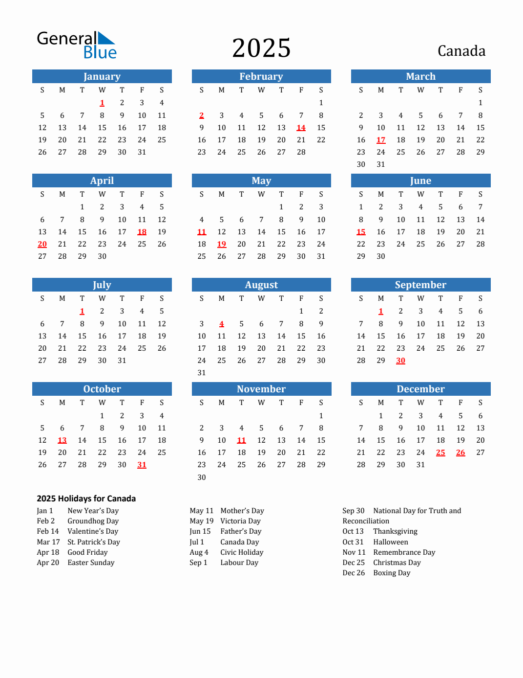 2025 Canada Calendar With Holidays pertaining to Printable Monthly Calendar 2025 with Canadian Holidays