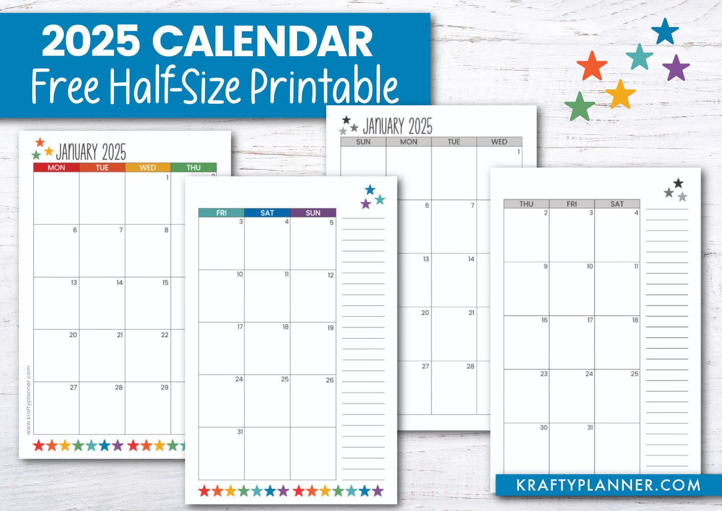 2025 Half Size Calendar - Free Printable — Krafty Planner intended for Monthly Planner Calendar 2025 Printable