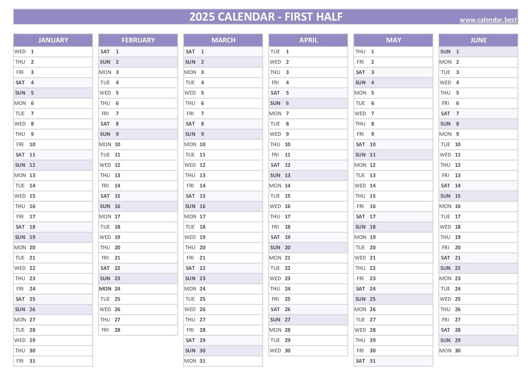 2025 Half Year Calendar To Print with 2025 6 Month Calendar Printable