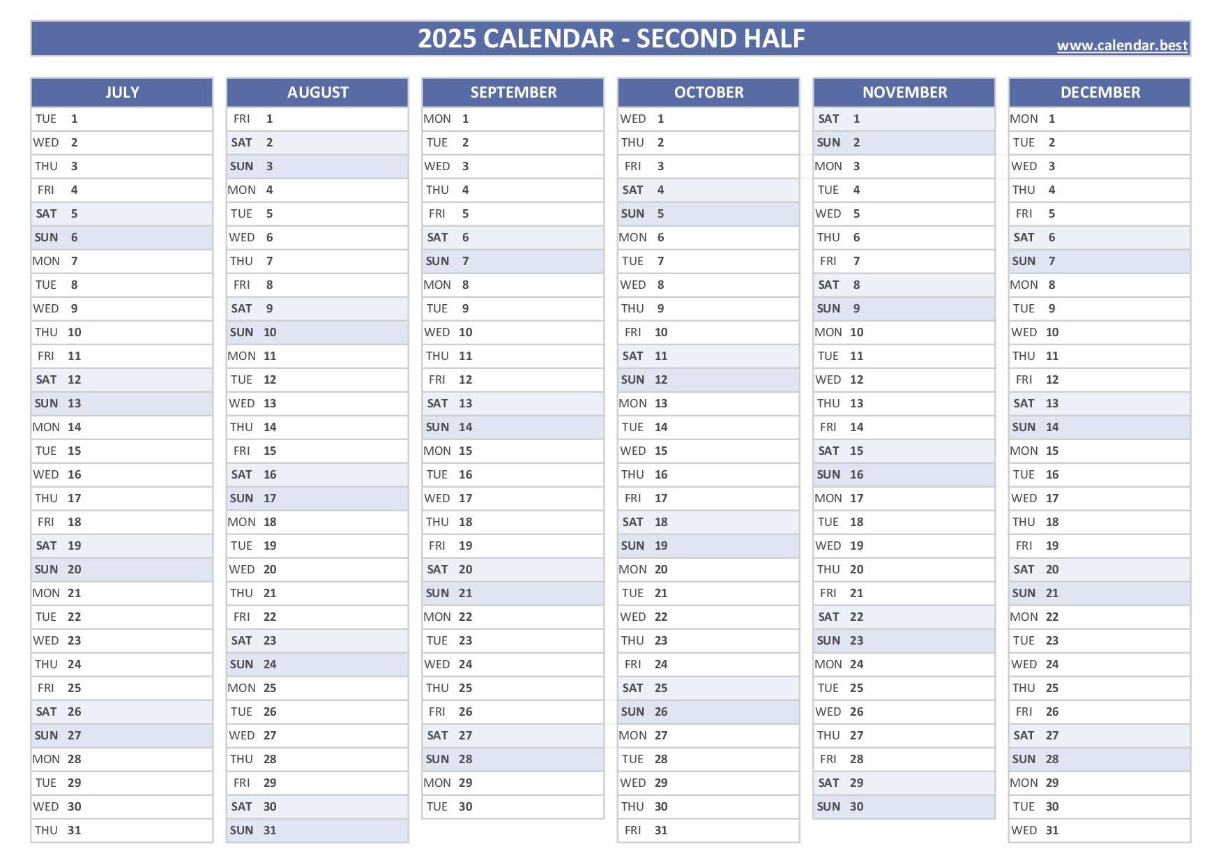 2025 Half Year Calendar To Print within 6 Month Calendar 2025 Printable Free