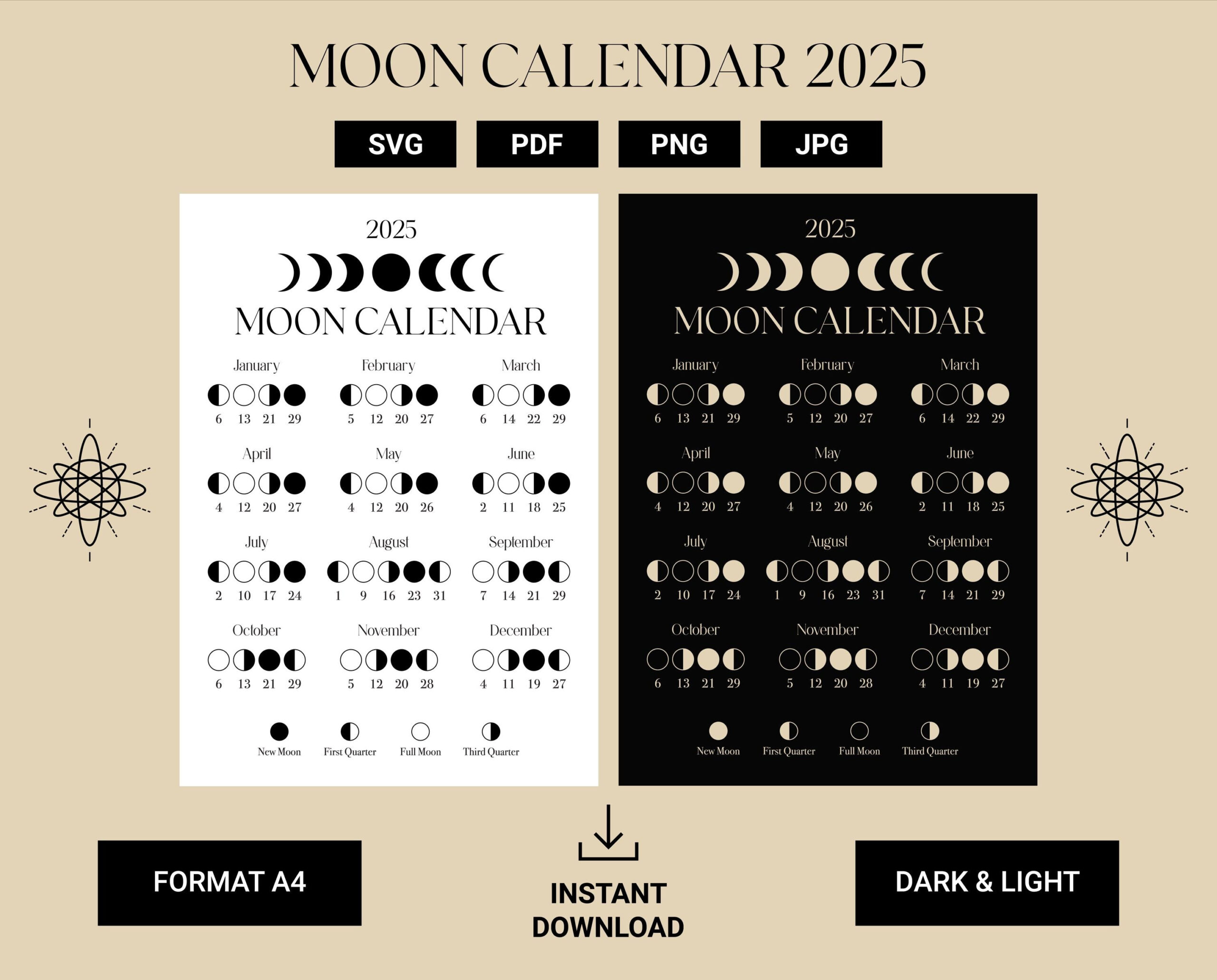 2025 Lunar Calendar - Etsy Israel intended for 2025 Lunar Calendar Printable