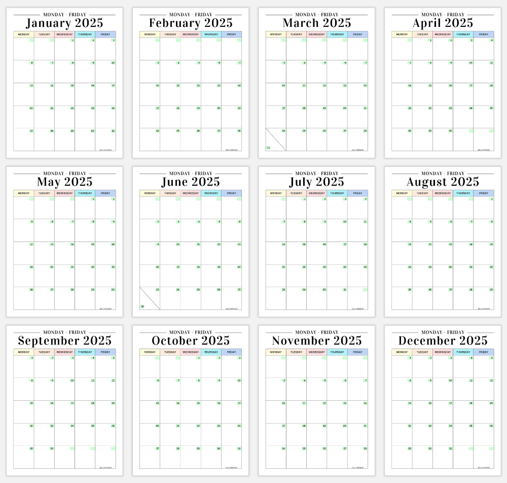 2025 Monday To Friday Calendar Printables (Cute &amp;amp; Free!) - Jellymemos pertaining to Monday Through Friday Calendar 2025 Printable