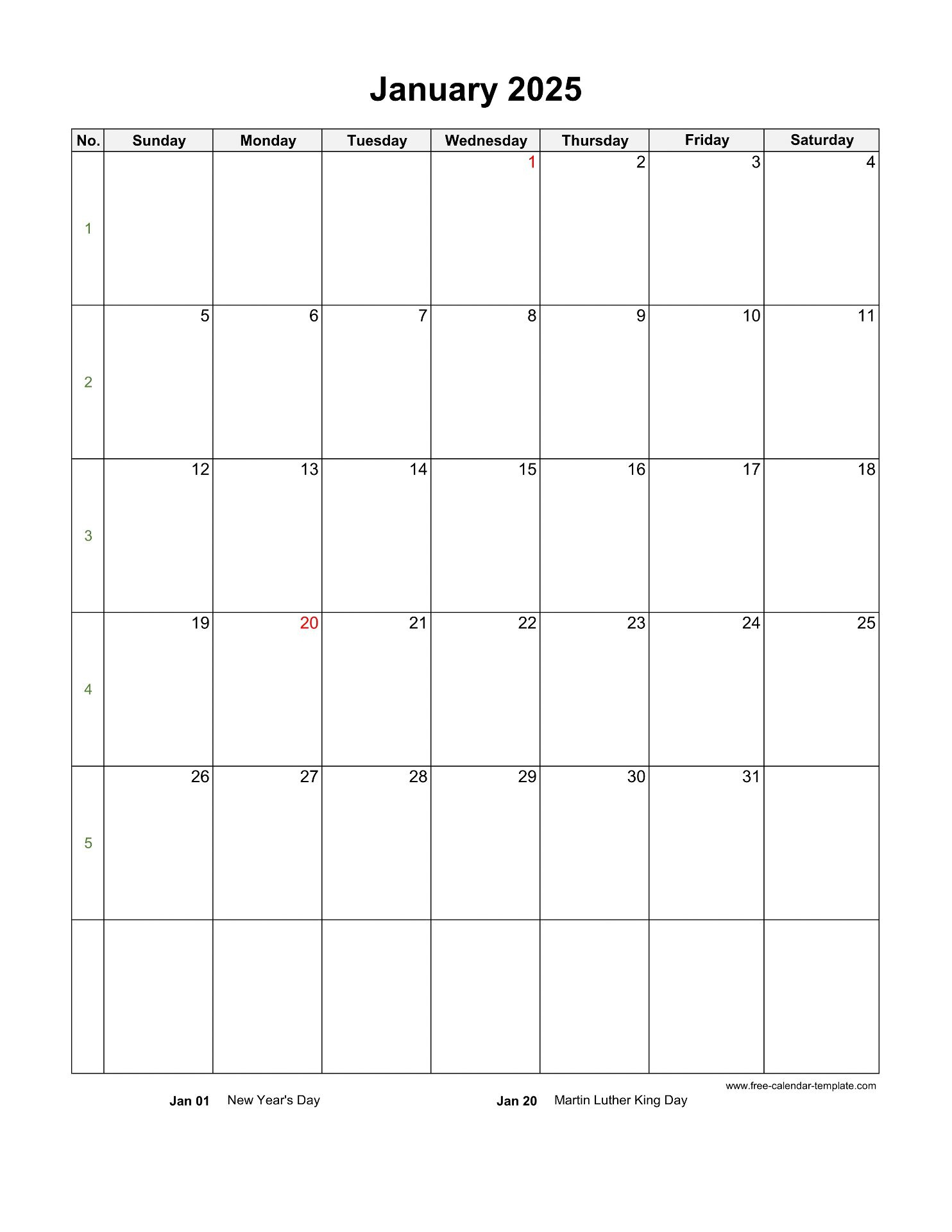 2025 Monthly Calendar (Blank Vertical Template) | Free-Calendar intended for 2025 Calendar Vertical Printable