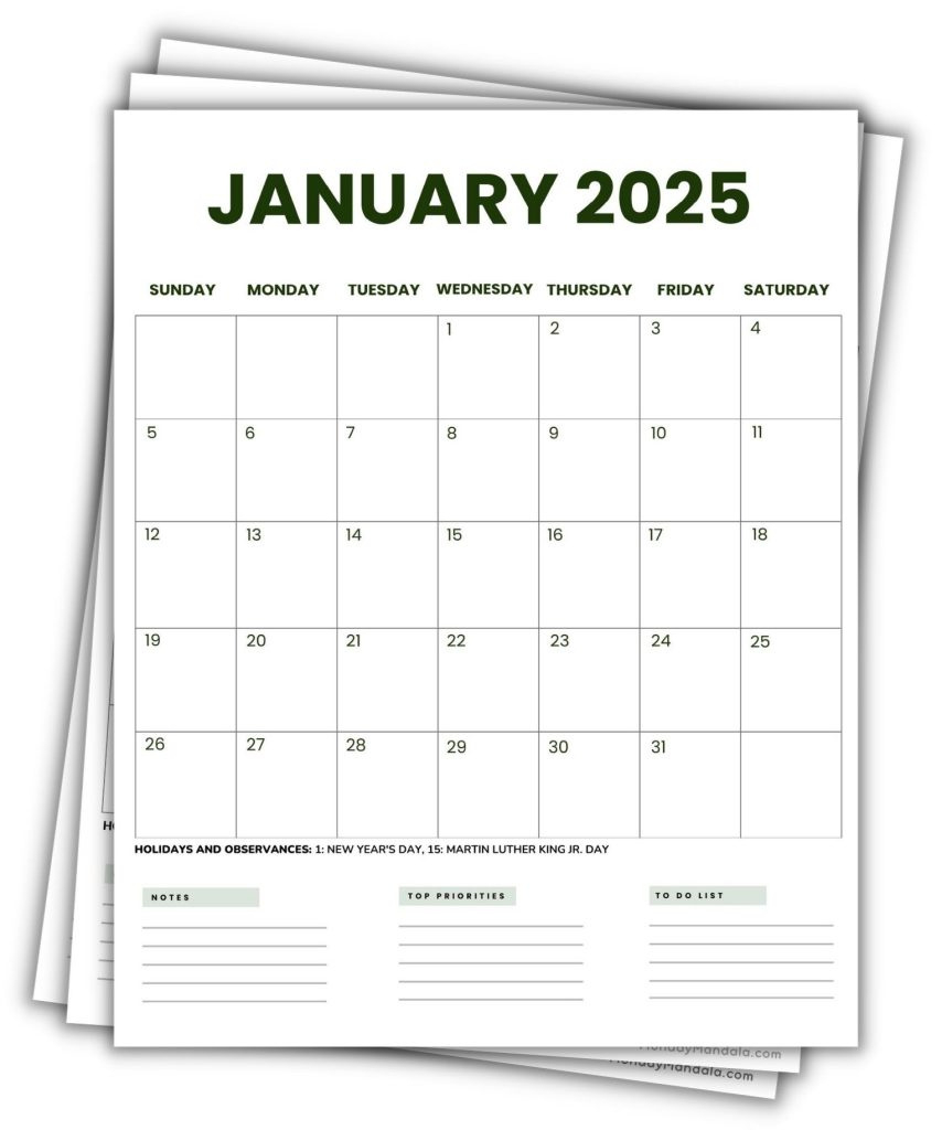 2025 Printable Calendars (56 Free Pdf Printables) for 2025 Calendar Vertical Printable