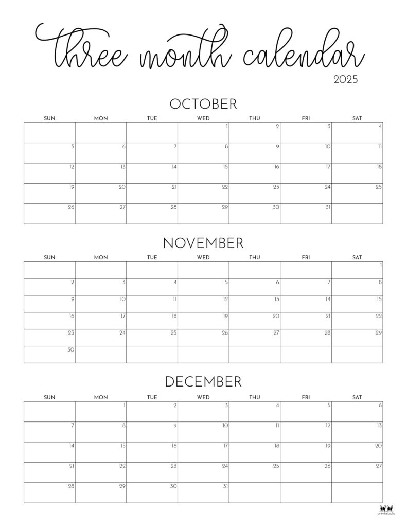 2025 Three Month/Quarterly Calendars - 36 Free Cals | Printabulls pertaining to 90 Day Calendar 2025 Printable