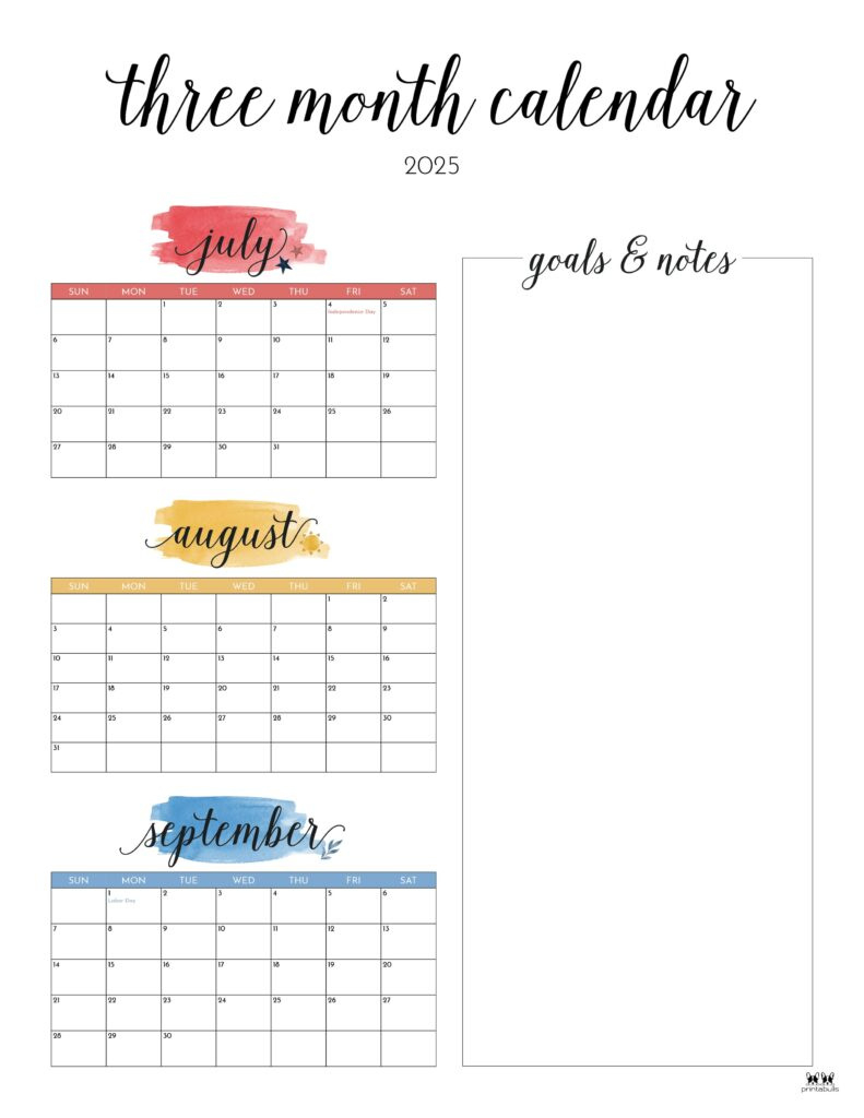 2025 Three Month/Quarterly Calendars - 36 Free Cals | Printabulls throughout 2025 3 Month Calendar Printable