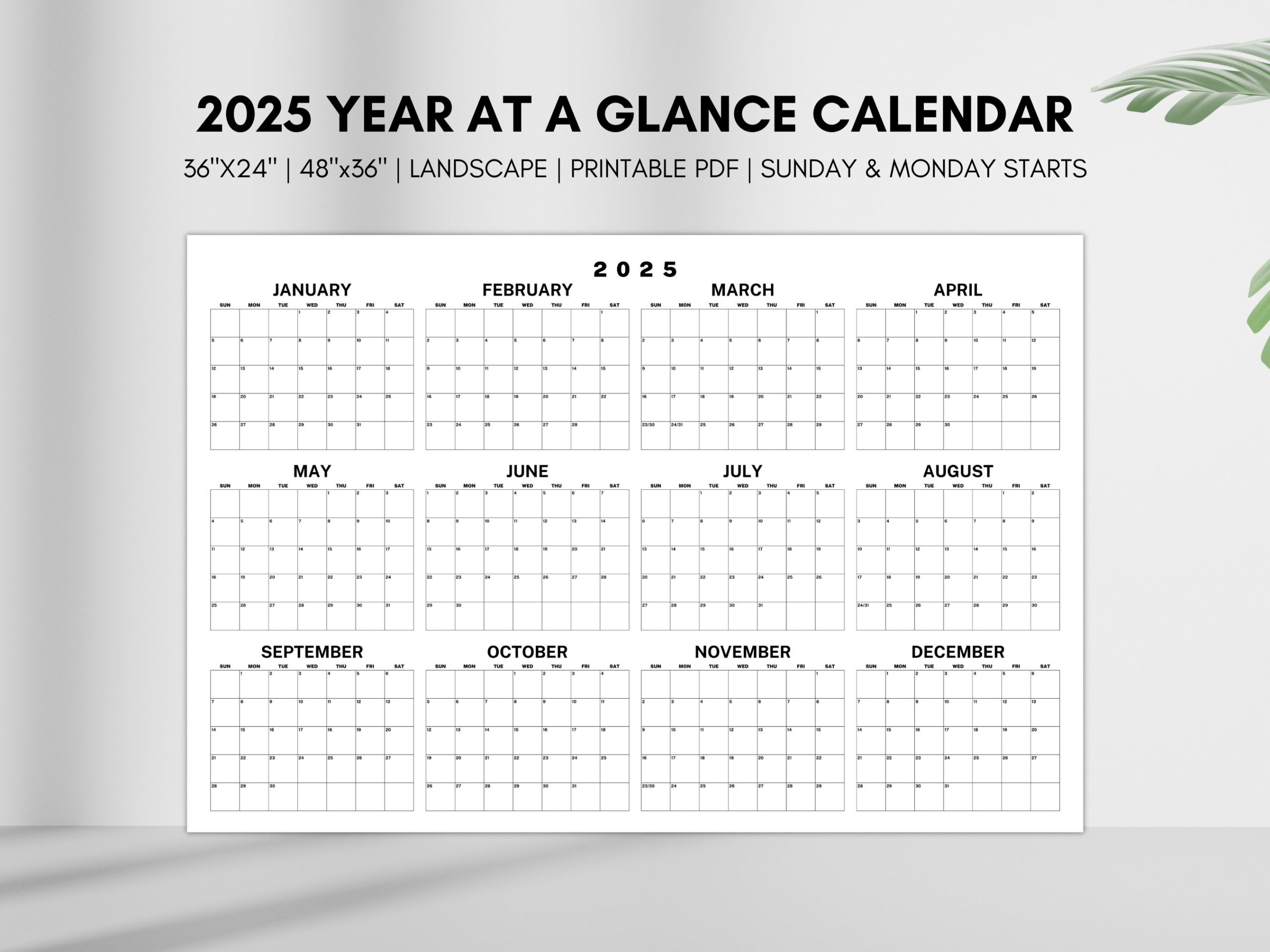 2025 Year At A Glance Calendar, Large Horizontal 2025 Calendar throughout Printable Calendar 2025 Year at a Glance