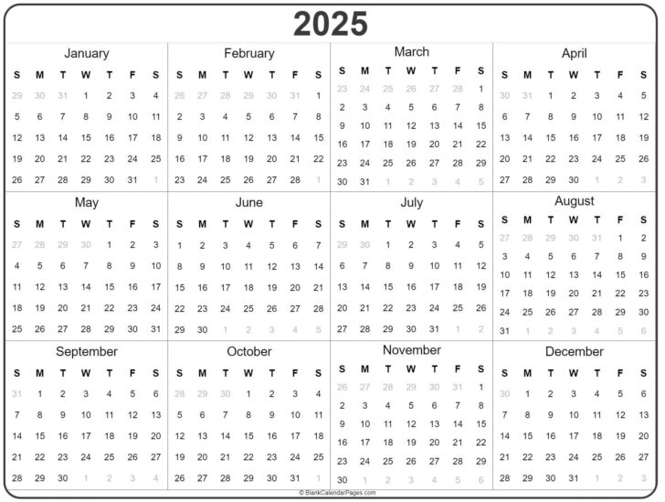 Calendar 2025 Yearly Printable Free