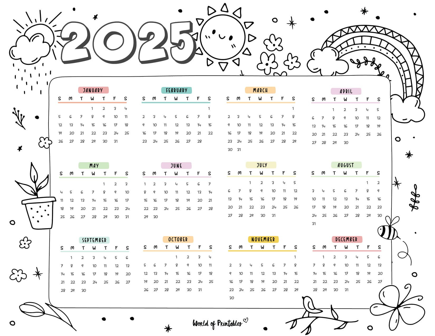 2025 Year Calendars - 70 Best Printables - World Of Printables for Printable Calendar 2025 Coloring Pages