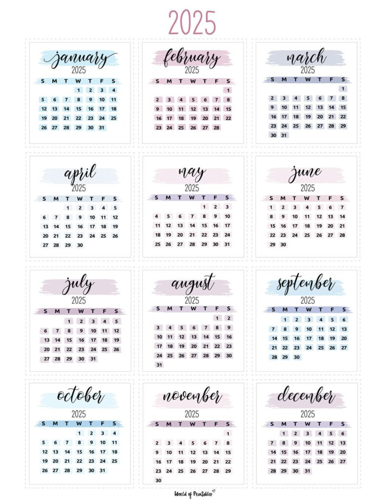 2025 Year Calendars - 70 Best Printables - World Of Printables in Mini 2025 Calendar Printable