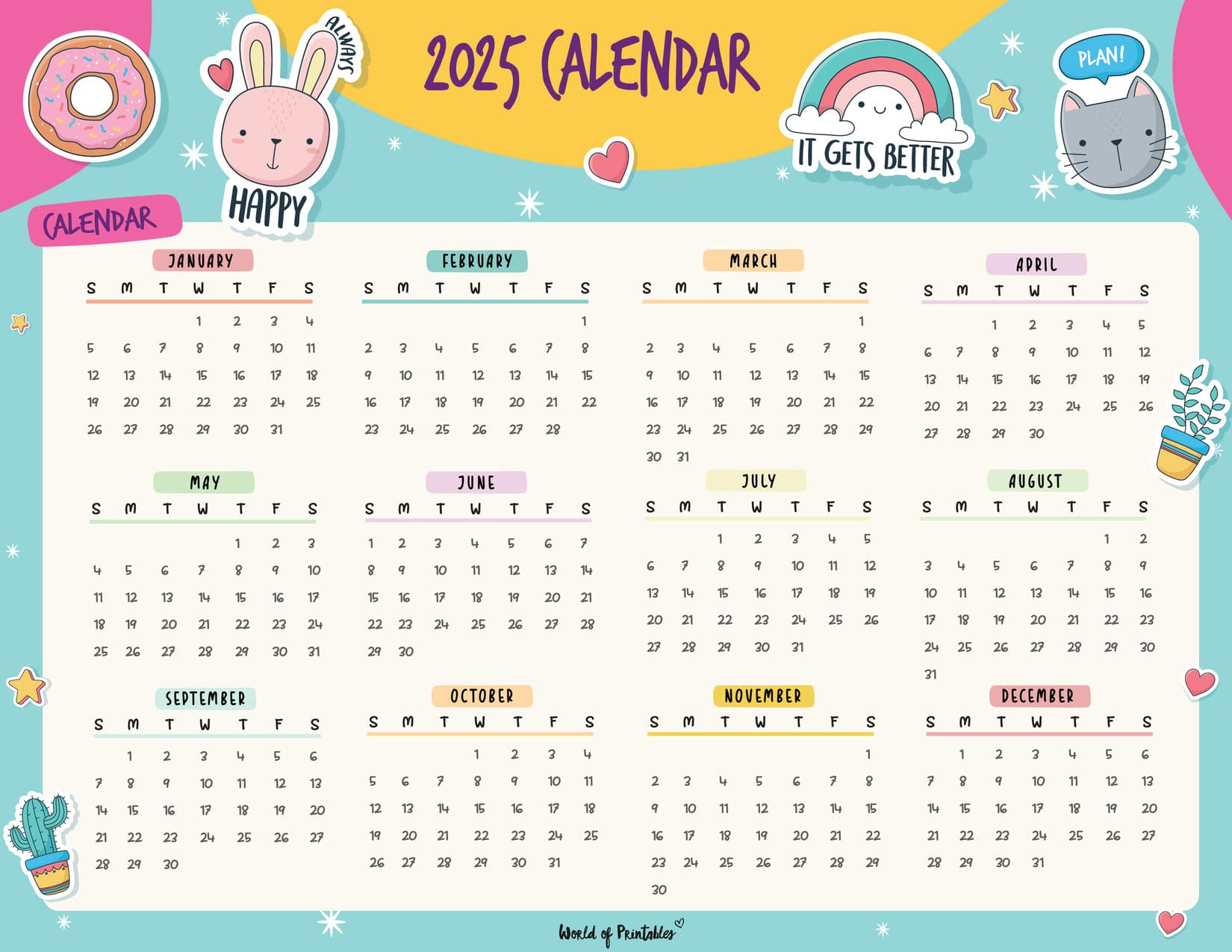 2025 Year Calendars - 70 Best Printables - World Of Printables inside Printable Calendar 2025 For Kids