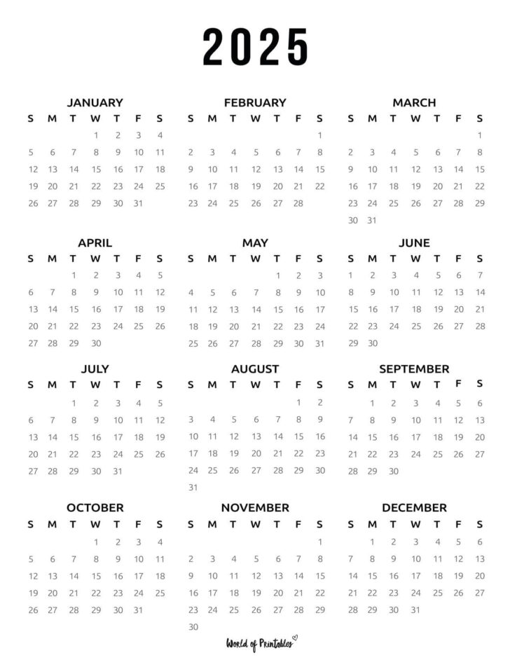 2025 Calendar Black and White Printable