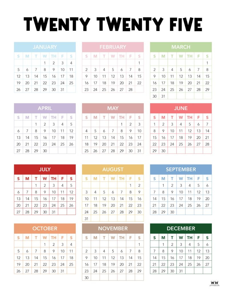 2025 Yearly Calendars - 29 Free Printables | Printabulls for Calendar 12 Com 2025 Printable Free