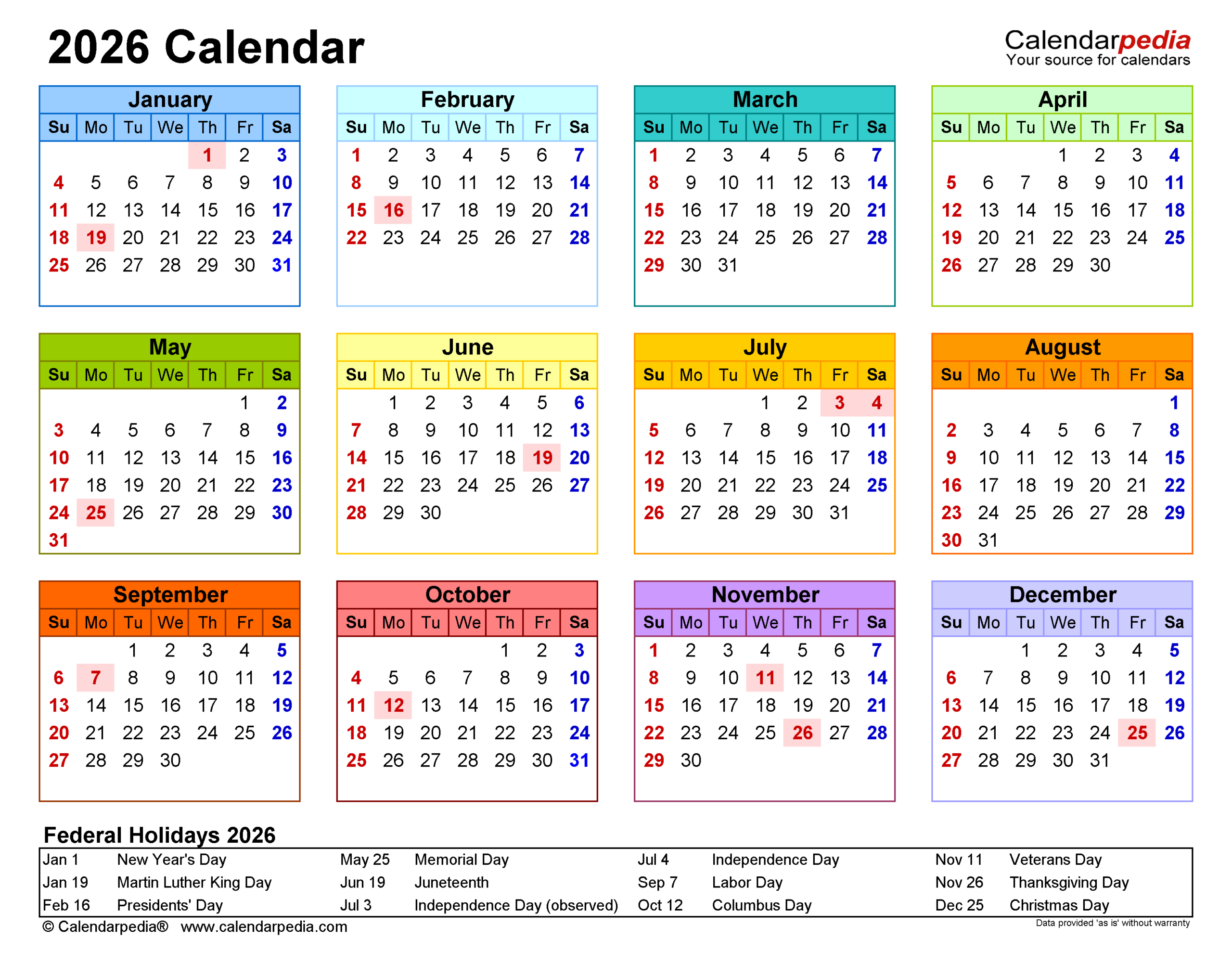 2026 Calendar - Free Printable Pdf Templates - Calendarpedia pertaining to Free Printable Calendar 2026 with Holidays