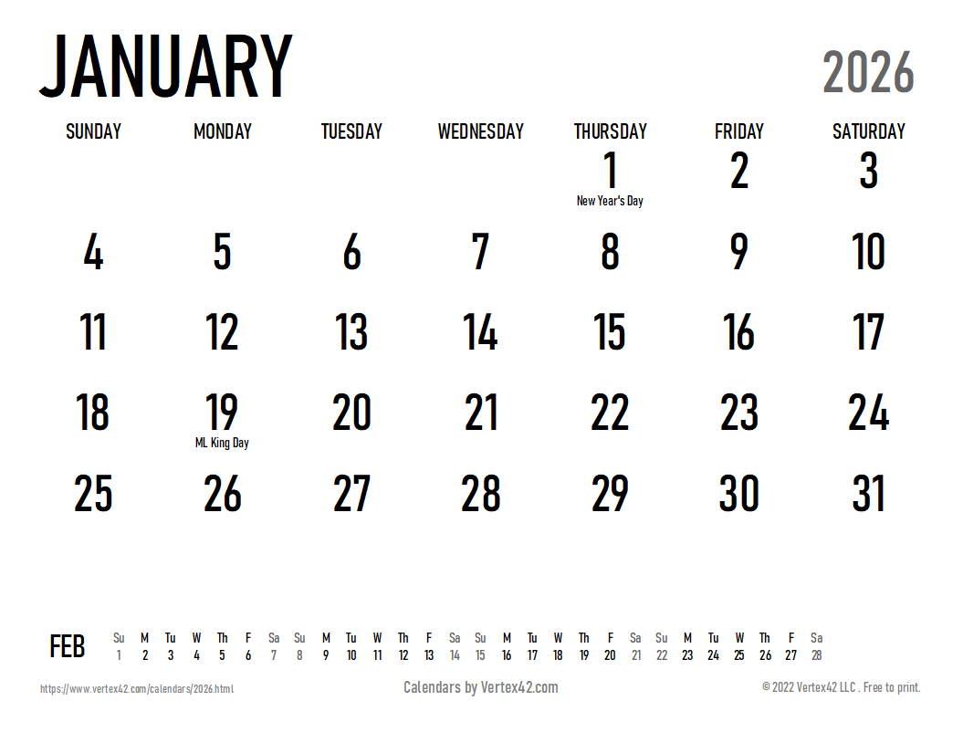 2026 Calendar Templates And Images for Free Printable Monthly Calendar 2026