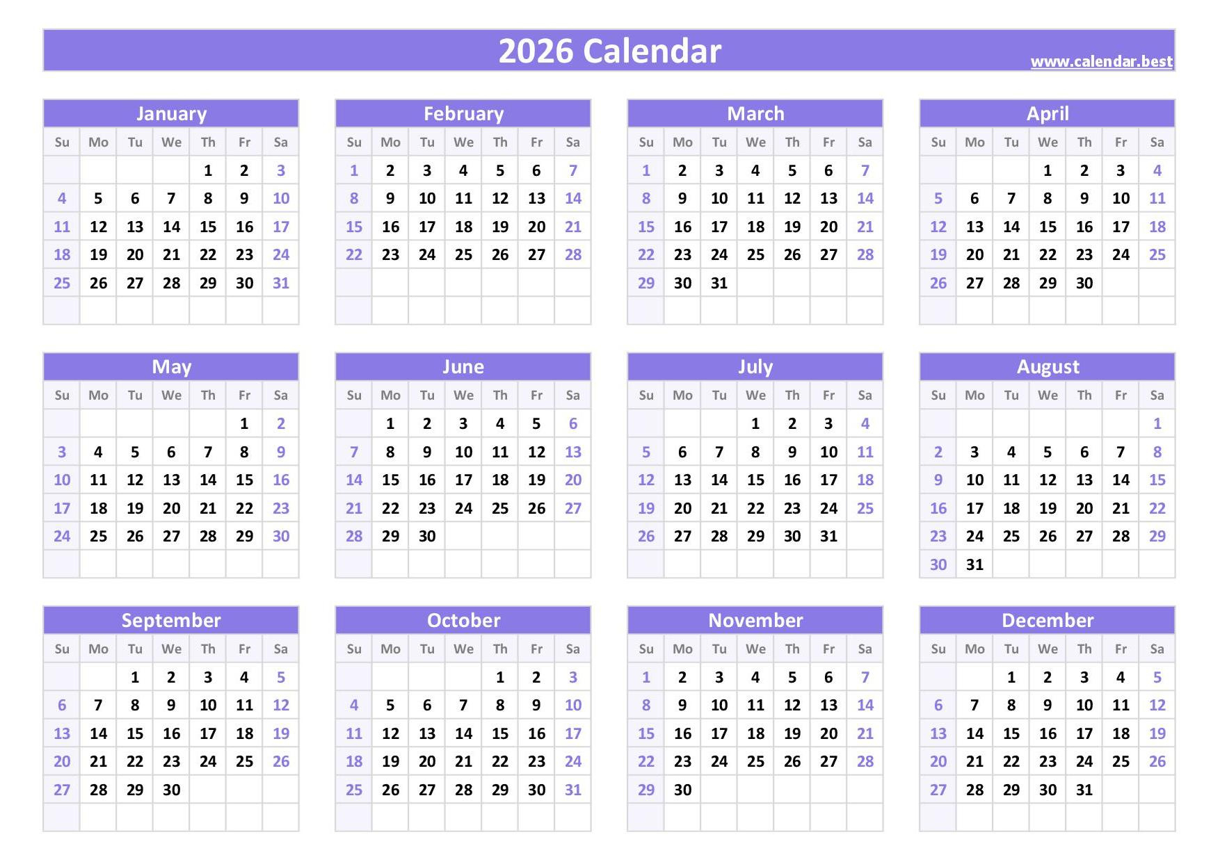 2026 Calendar With Week Numbers in Blank Printable Calendar 2026