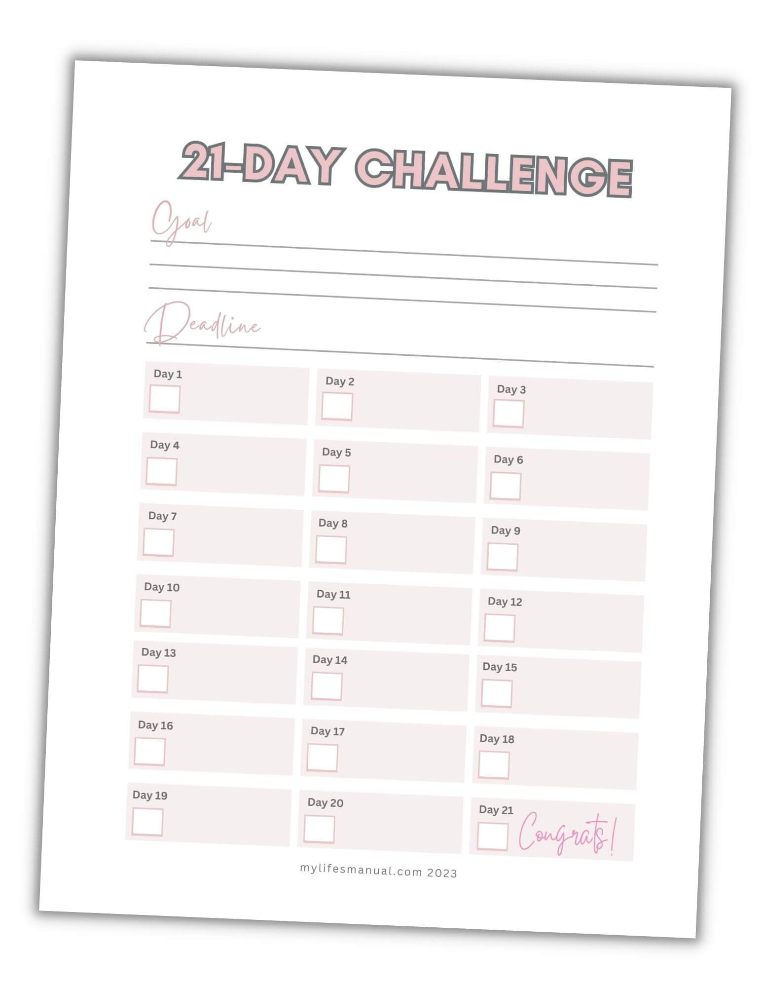 21-Day Challenge Printable Planner - Mylifesmanual regarding 21 Day Calendar Printable