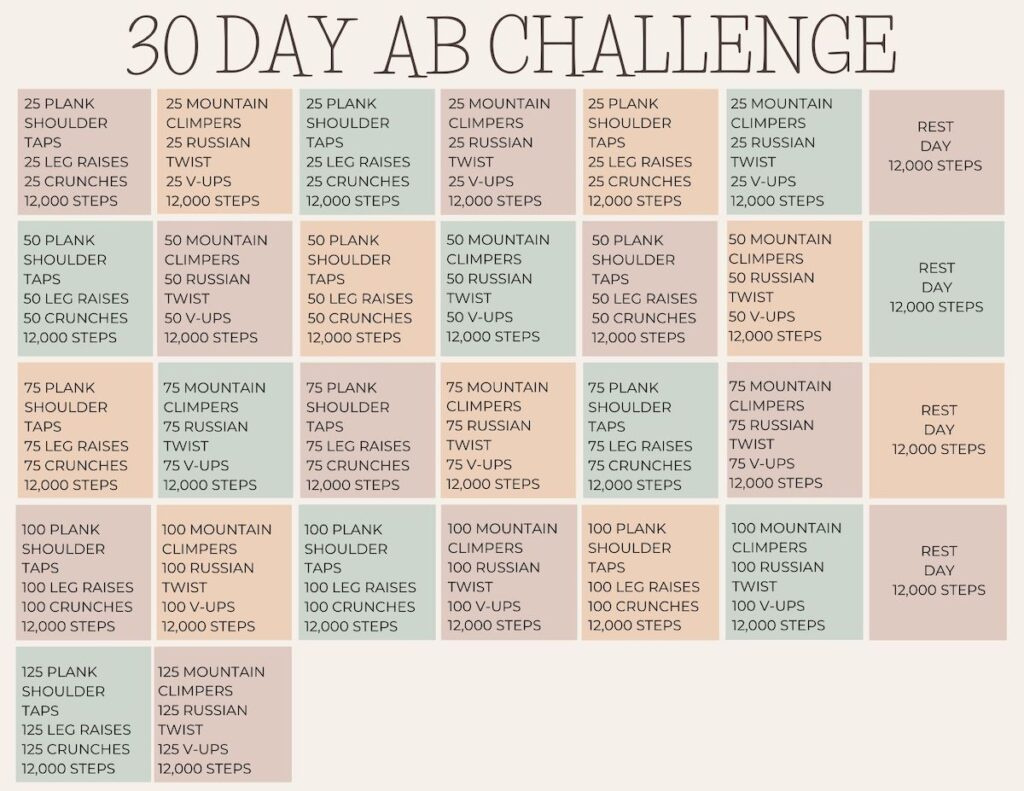 30 Day Ab Challenge (Free Printable Calendar) - Originalmom in 30 Day Ab Challenge Printable Calendar