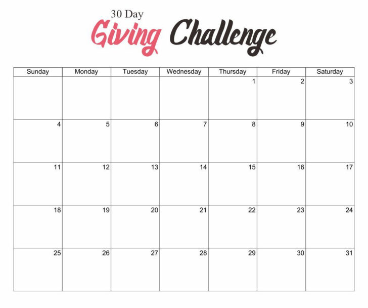 30 Day Calendar Printable Free